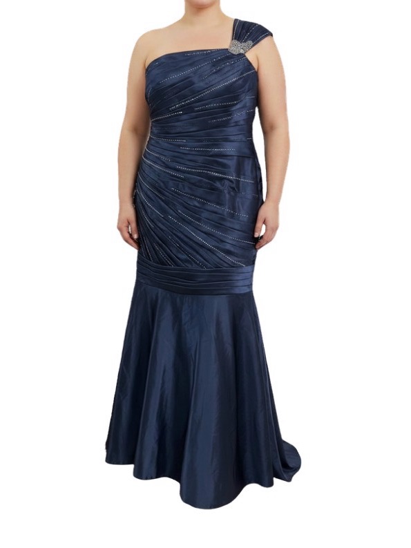 Jovani Navy One-Shoulder Evening Gown With Jeweled Shoulder Accent